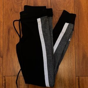 Black w/ grey & white striped VS pink Yoga Leggings